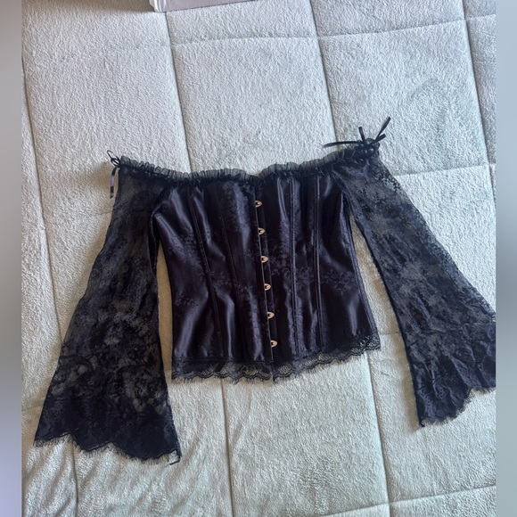 Tops - Chic Black Lace Corset Blouse